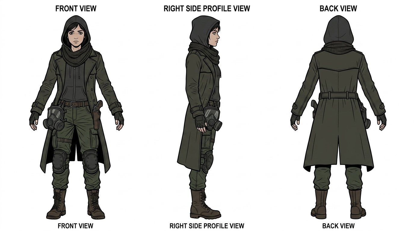 Spielerin (Weiblich) 3D Turnaround Model Sheet