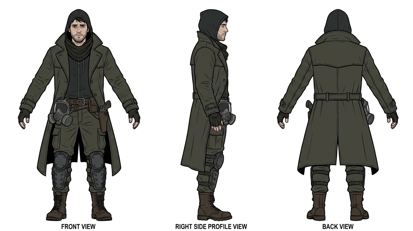 Spieler (Männlich) 3D Turnaround Model Sheet